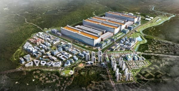 반도체 생산시설과 주변 부지를 보여주는 용인 반도체 클러스터 조감도